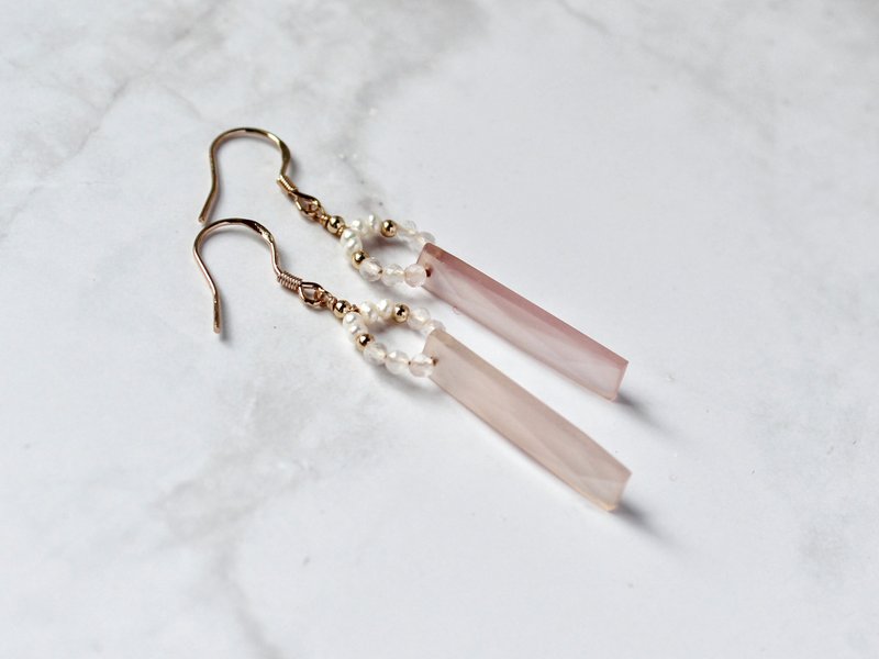 Rectangular Pink Chalcedony 925 Silver Ear Hook Earrings - ต่างหู - เครื่องประดับพลอย สึชมพู