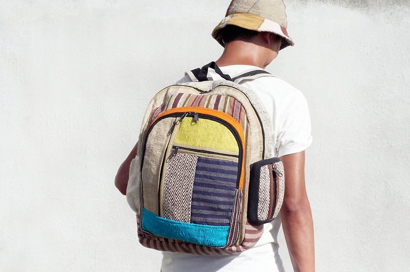 Limited after a hand stitching design cotton backpack / shoulder bag / ethnic mountaineering bag / Patchwork bag - after South wind geometric ethnic rucksack - กระเป๋าเป้สะพายหลัง - ผ้าฝ้าย/ผ้าลินิน หลากหลายสี
