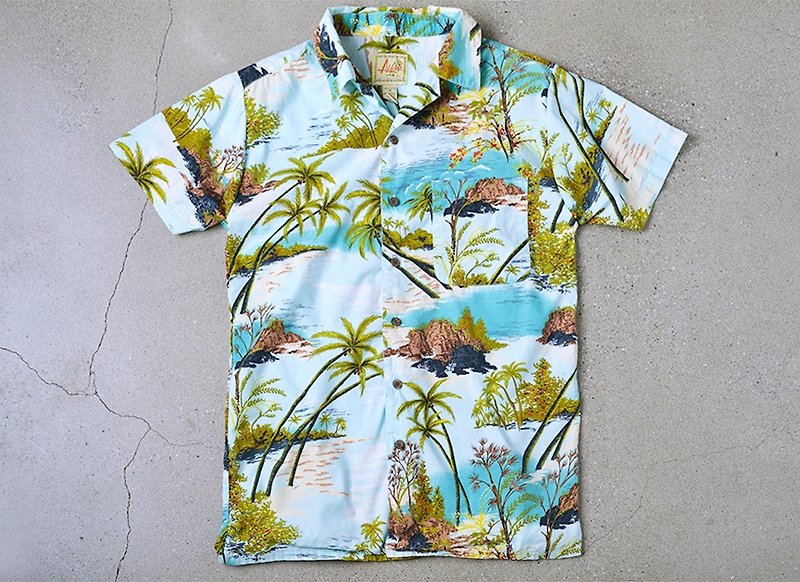 "Vintage Hawaii Shirts Hawaiian shirt" HSA02 - เสื้อเชิ้ตผู้หญิง - ผ้าฝ้าย/ผ้าลินิน สีเขียว