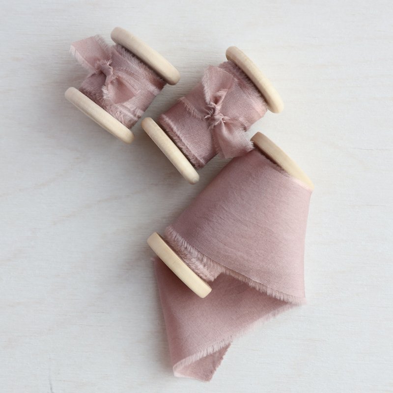 Mauve Silk Ribbon / Hand Dyed Silk ribbon on Wood Spool - วัสดุห่อของขวัญ - ผ้าไหม สีม่วง