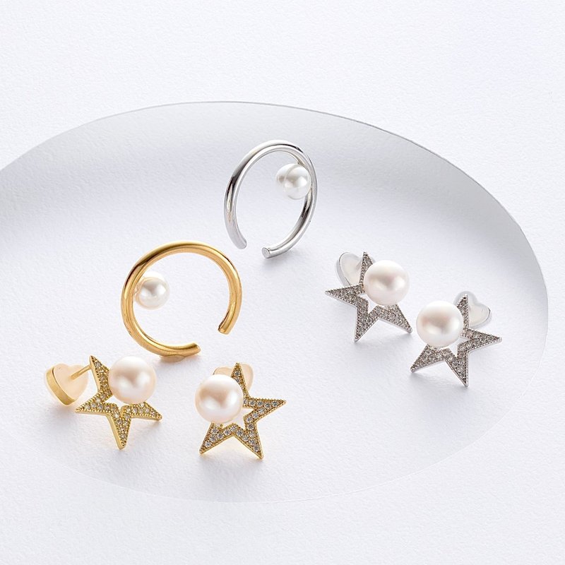 Cosmel - pierce&cuff set - -LATUA STELLA- - 耳環/耳夾/耳骨夾 - 純銀 金色