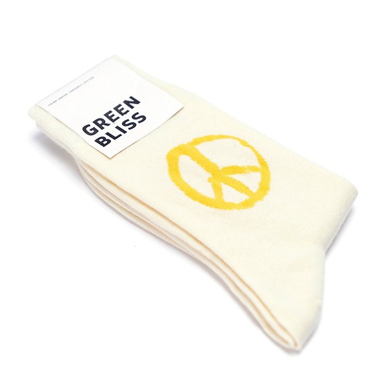 GREEN BLISS 有機棉襪 - [聯名系列] Peace Ivory 和平 (米) 中長襪 (男/女) - 襪子 - 棉．麻 白色