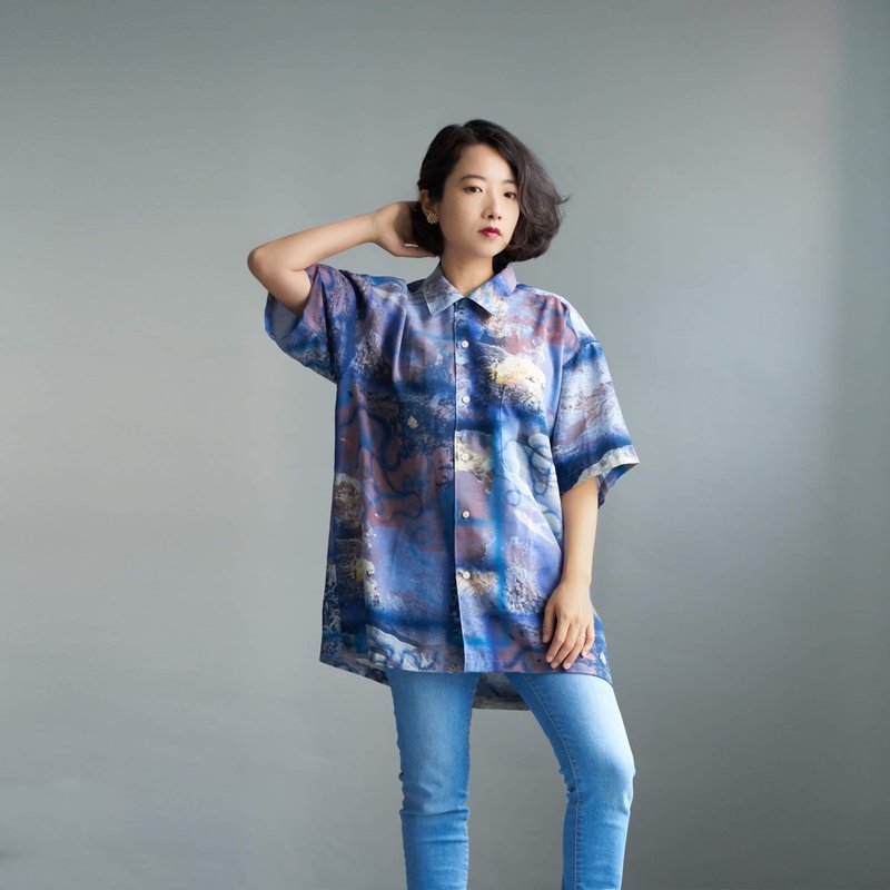 Perky wave /日本古著襯衫 - 女上衣/長袖上衣 - 聚酯纖維 
