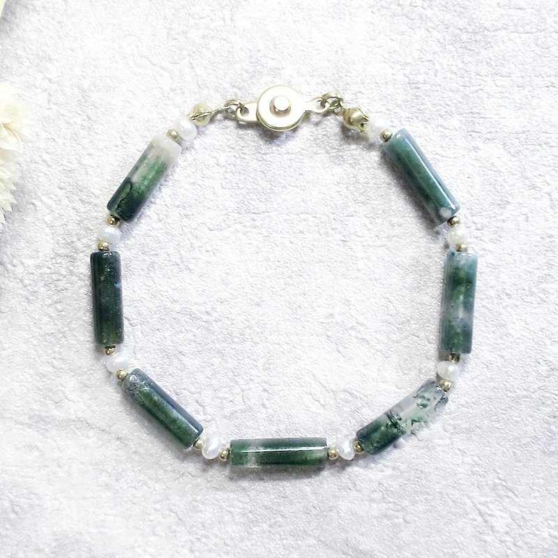 VIIART. Bishan. Aquatic agate pearl Bronze bracelet | natural stone simple and versatile - Bracelets - Gemstone Green