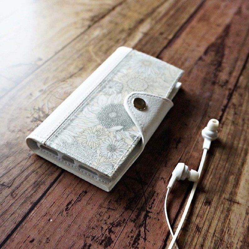 Pure white sunflower iPhone case notebook type smartphone case - เคส/ซองมือถือ - วัสดุอื่นๆ ขาว
