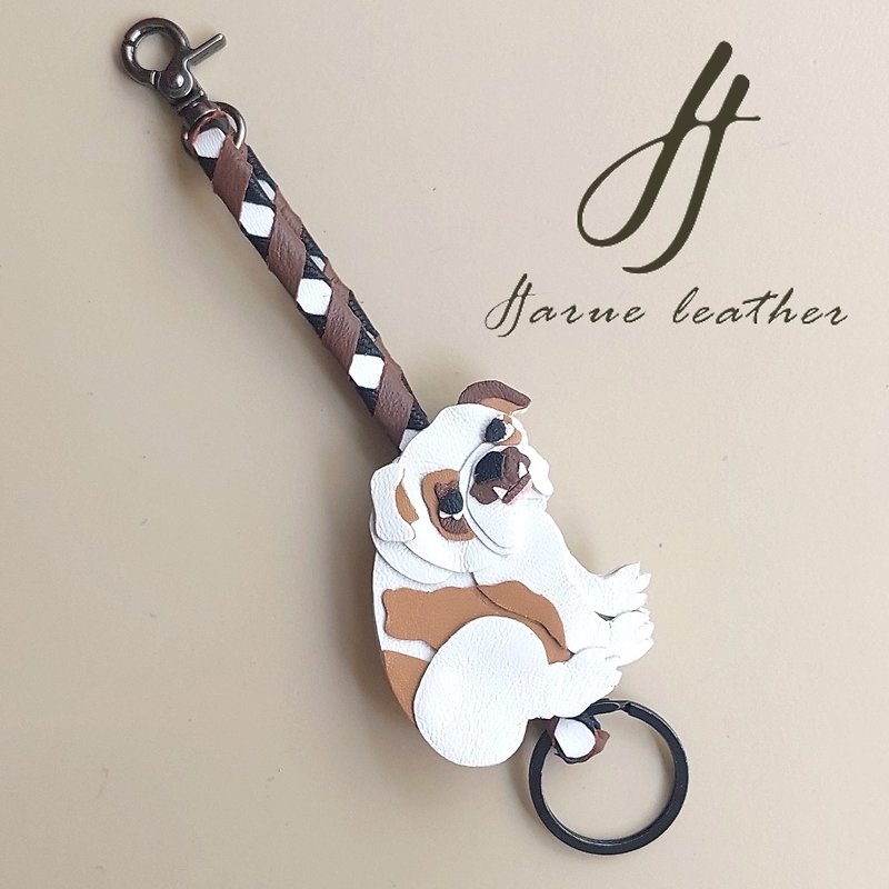 Customized BullDog Leather Lanyard With Chain - Charms - Genuine Leather 