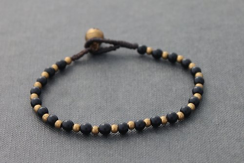 xtravirgin 瑪瑙石串珠手鍊黃銅簡單黑色石頭編織手鍊