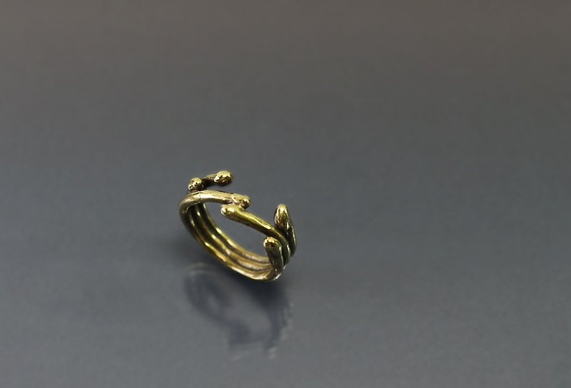 Line Series - Bronze Ring With Water Drops - แหวนทั่วไป - ทองแดงทองเหลือง สีน้ำเงิน