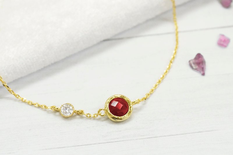 Edith & Jaz • Birthstone with CZ Collection -  Garnet Quartz Bracelet (Jan) - Bracelets - Gemstone Red