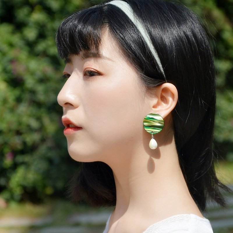 綠野仙蹤 復古氣質耳環 銀耳針 少女禮物 - 耳環/耳夾 - 樹脂 綠色