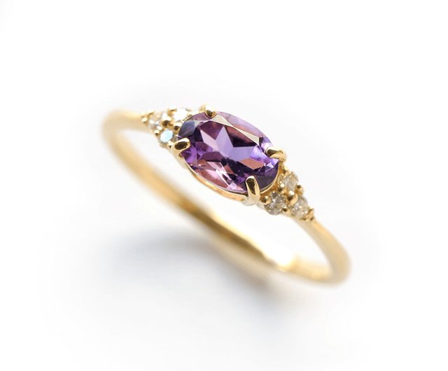 Amethyst & Diamond K18 Ring Oval Cut ~Ello Ulmia~ February