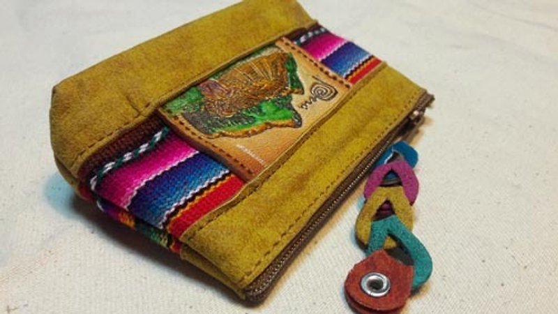 ペルーカラフルなモザイク加工レザー財布 - ピンク呂色鮮やかなモザイク加工レザー財布 - ナチュラルズ - 小銭入れ - その他の素材 ゴールド