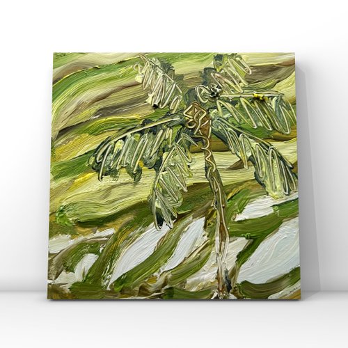 バリ　インドネシア　絵画 バリ島の絵画 ヤシの木 バリ島の田んぼアート 棚田 アジアの風景