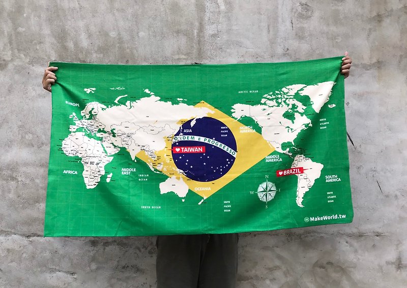 Make World Map Manufacturing Sports Bath Towel (Brazil) - Towels - Polyester 