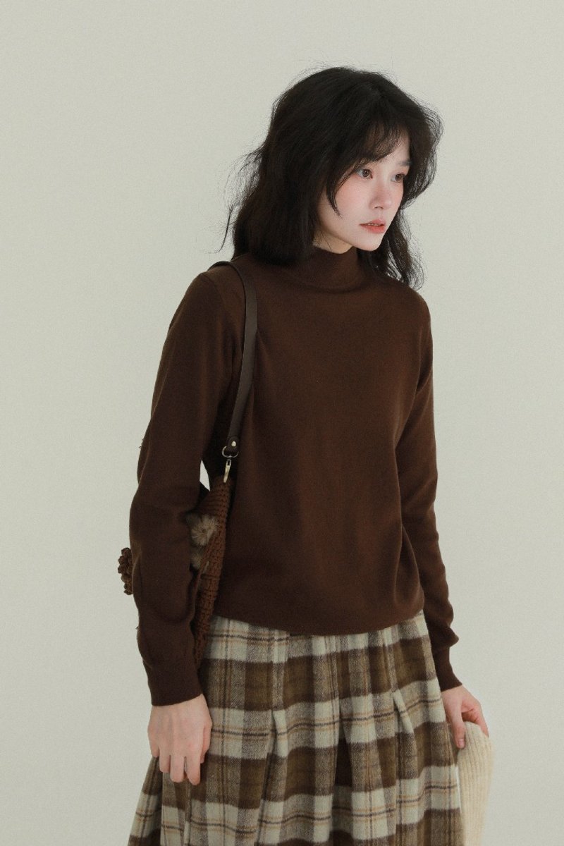 2 colors half turtleneck sweater autumn and winter simple warm solid color inner knitted top - Women's Sweaters - Polyester Brown