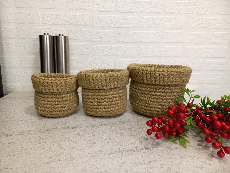 Wall hanging basket Crochet jute basket Kitchen organizer Boho - 層架/置物架/置物籃 - 環保材質 