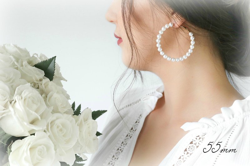 Pearl Earrings & Clip-ons White - Pearl Hoop Wedding Earrings