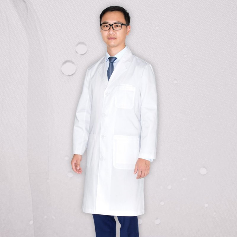 納米抗菌醫療級制服醫生袍中醫袍白袍實驗室袍醫科生男 - 男夾克/外套 - 聚酯纖維 白色