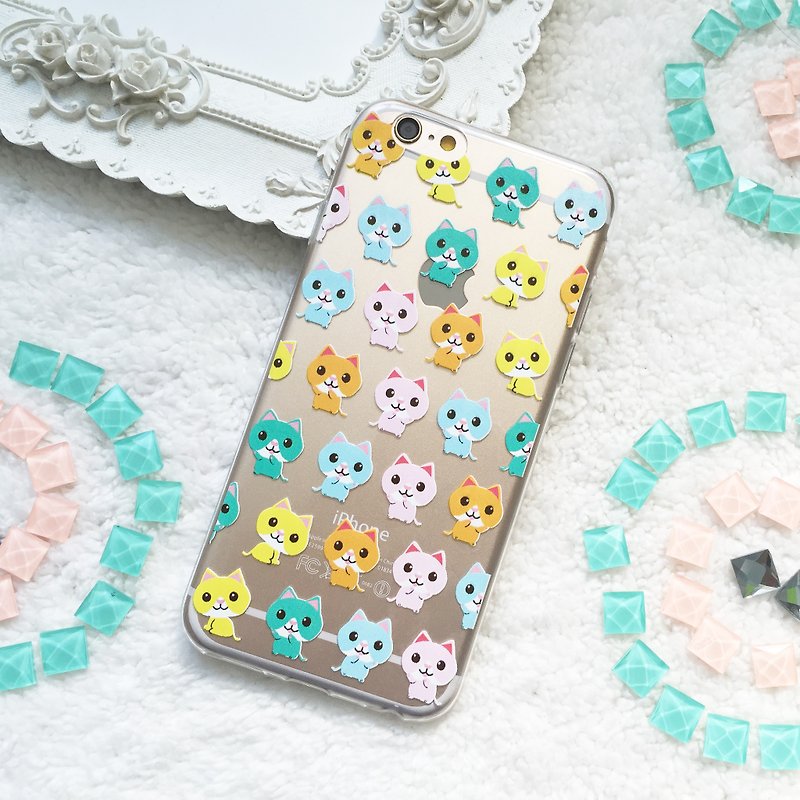 Colorful Cute Cat Kitty Clear TPU Silicone Phone Case Cover for iphone X 8 8+ 7 7+ 6 6s Plus Samsung Galaxy S7 edge S8 S8+ Note 5 8 J7 HTC G6 V20 Z5 Xperia X XZ Asus Zenfone TPGCA01 - Phone Cases - Silicone Transparent