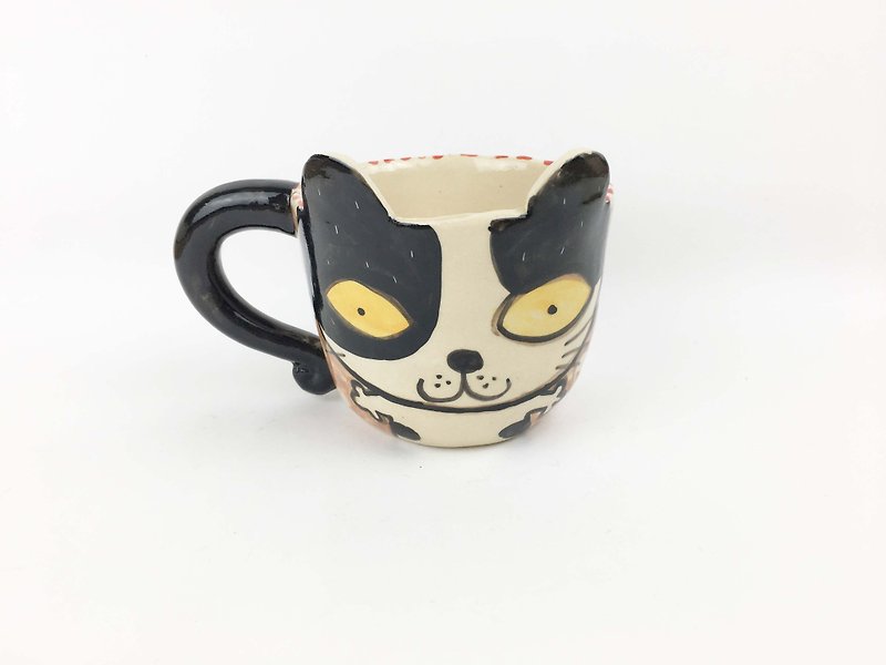 Nice Little Clay handmade ear mug size flower cat 0104-02 - Mugs - Pottery Brown