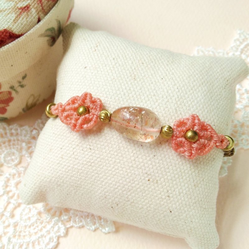 [BUHO hand-made coral ★ Sun Stone X] South America Brazil wax line bracelet - Bracelets - Gemstone Pink