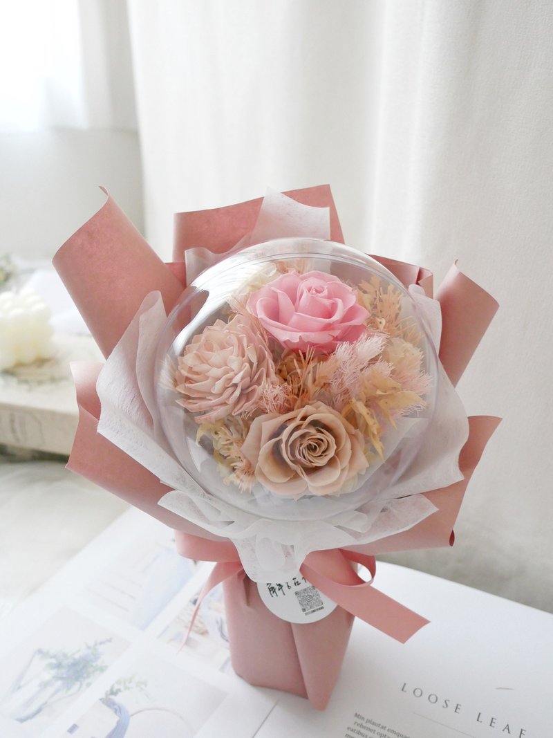 Bobo Ball Small Eternal Rose Bouquet [Light Naked Cherry Pink] Chinese Valentine's Day/Graduation - Dried Flowers & Bouquets - Plants & Flowers Pink