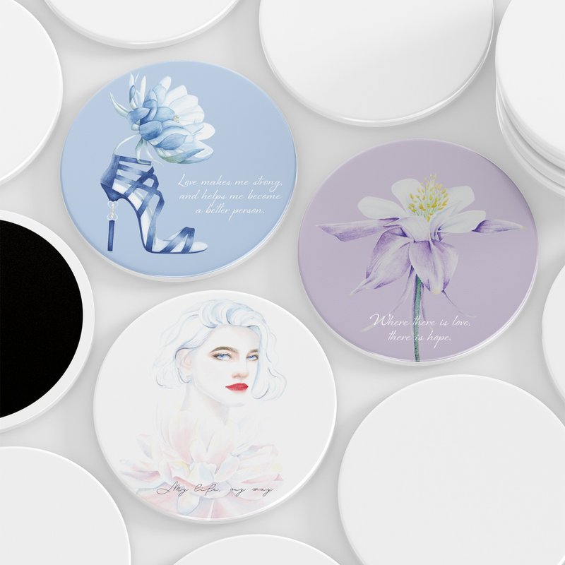 Fashion portraits, floral illustrations ceramic coasters (limited set) - Coasters - Porcelain 