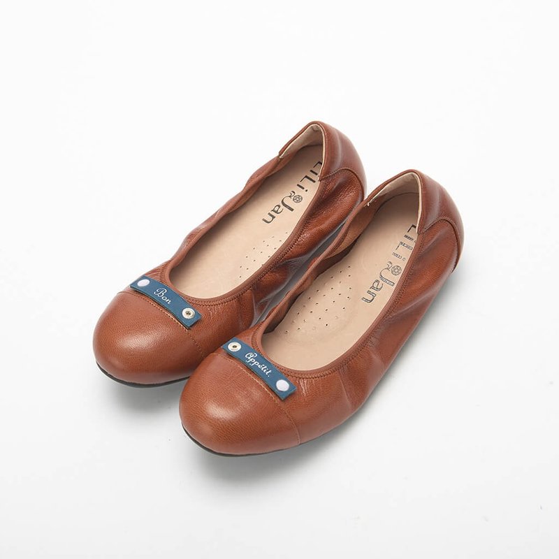 Limited Edition [Beautiful Sonata] Customizable Sheepskin Ballet Flats_Caramel Chocolate - รองเท้าบัลเลต์ - หนังแท้ สีนำ้ตาล