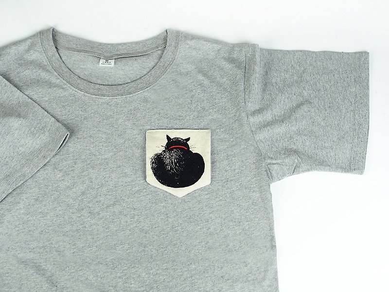 マーベリックスニュートラルビレッジ男性と女性綿半袖Tシャツ無地野生のお尻ブラック猫[猫]グレーT-34 - トップス ユニセックス - コットン・麻 グレー