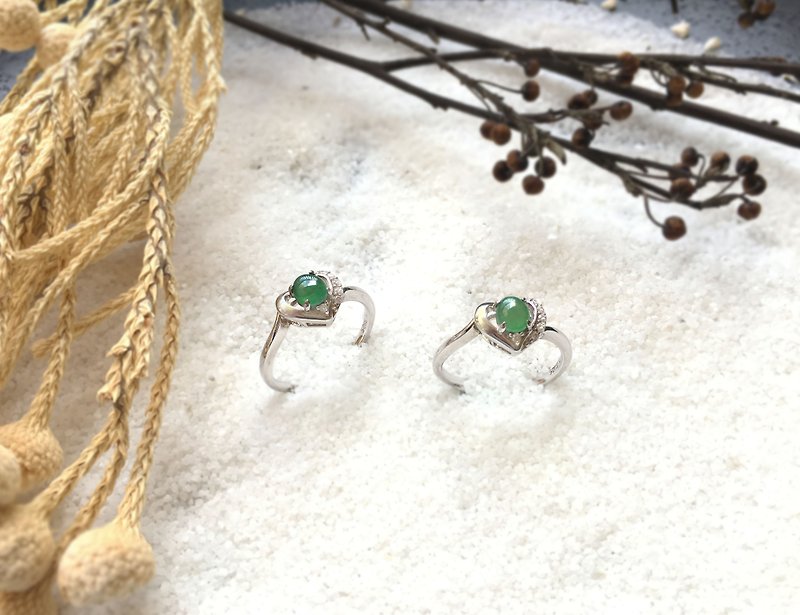 [Peace] Natural Jade (Burma Jade) Heart Design Ring - General Rings - Gemstone Green