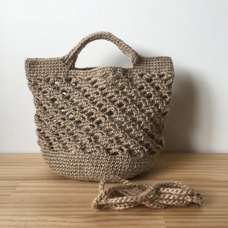 Woven Fabric - Twine Knit Shoulder Bag - June - Messenger Bags & Sling Bags - Cotton & Hemp Khaki