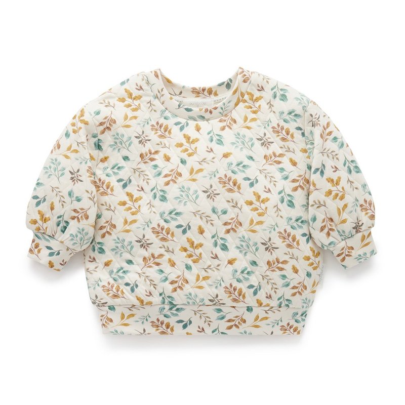 Australian Purebaby organic cotton girls' long-sleeved thermal top 12M-5T yellow and green branches and leaves - Tops & T-Shirts - Cotton & Hemp 