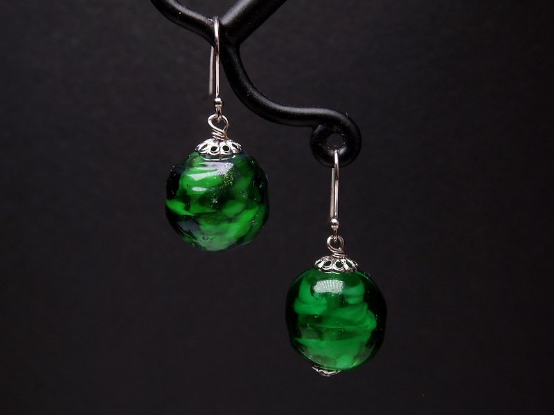 穆拉諾手工琉璃珠耳環 #GE0454 - 耳環/耳夾 - 玻璃 綠色