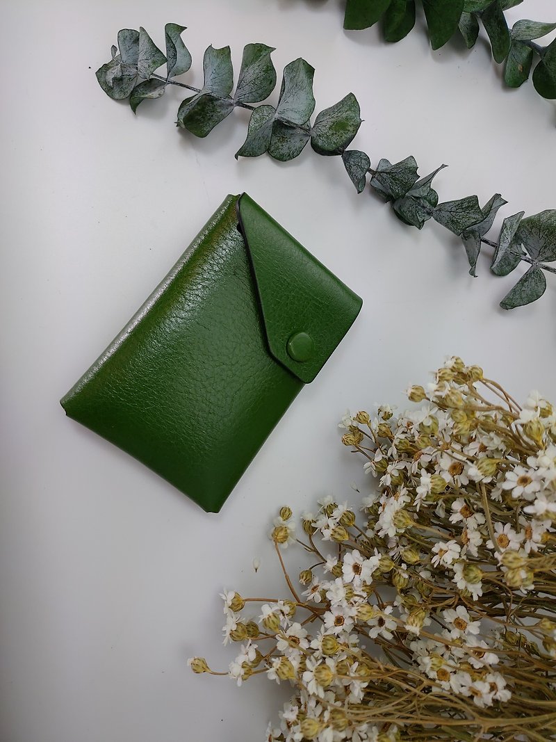 Handmade leather The Minus geometric folding coin purse turquoise - กระเป๋าใส่เหรียญ - หนังแท้ สีเขียว