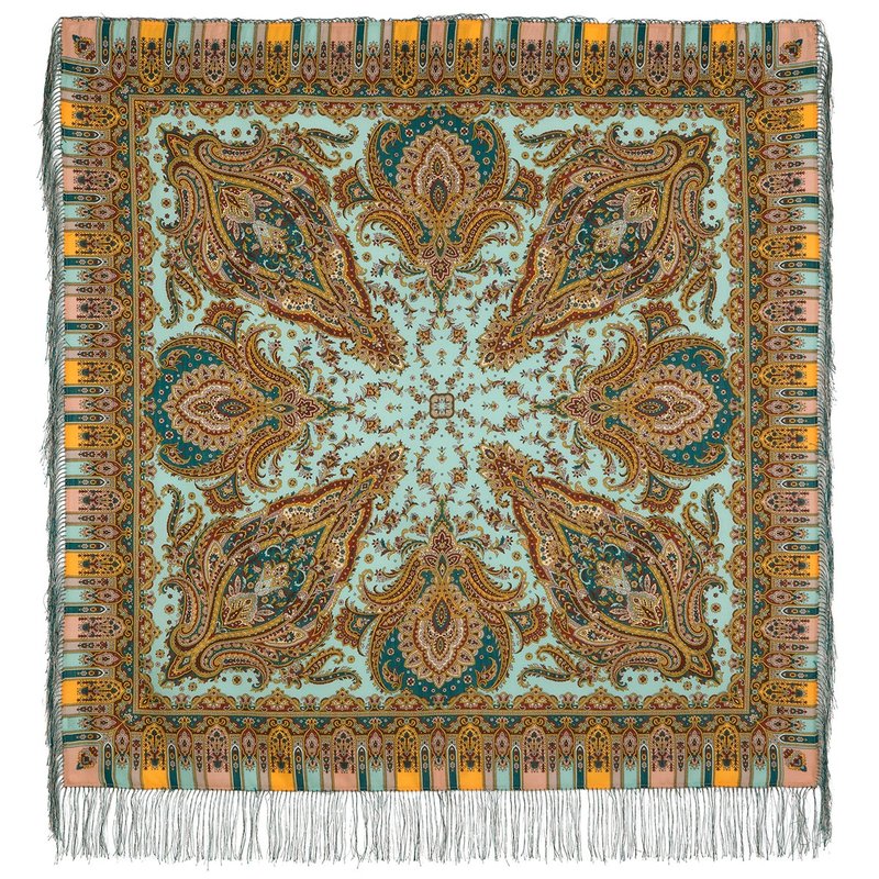 Pavlovo Posad Russian Shawl 100% Wool Scarf 125x125 cm Wrap Silk Fringe 1683-62 - 絲巾 - 羊毛 多色