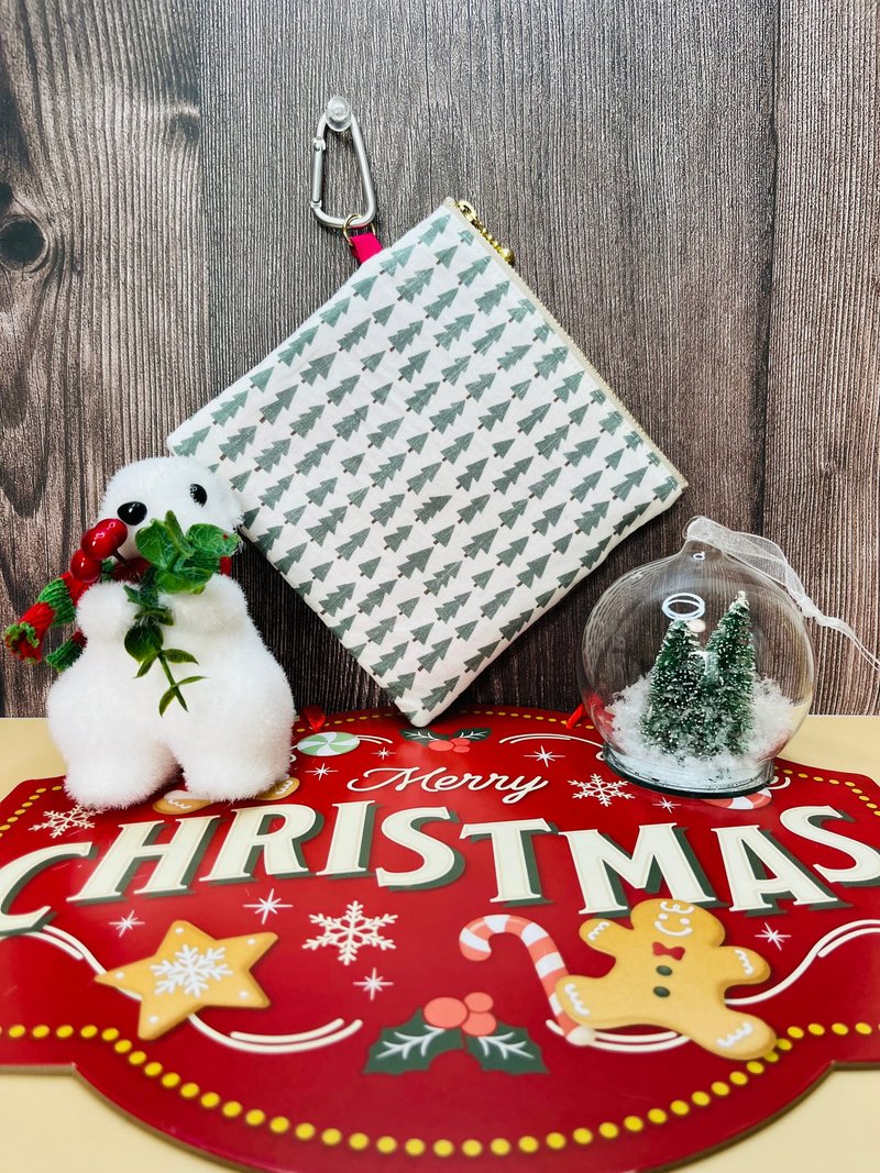 日本製　クリスマスデザインポーチ - ポーチ - コットン・麻 グリーン