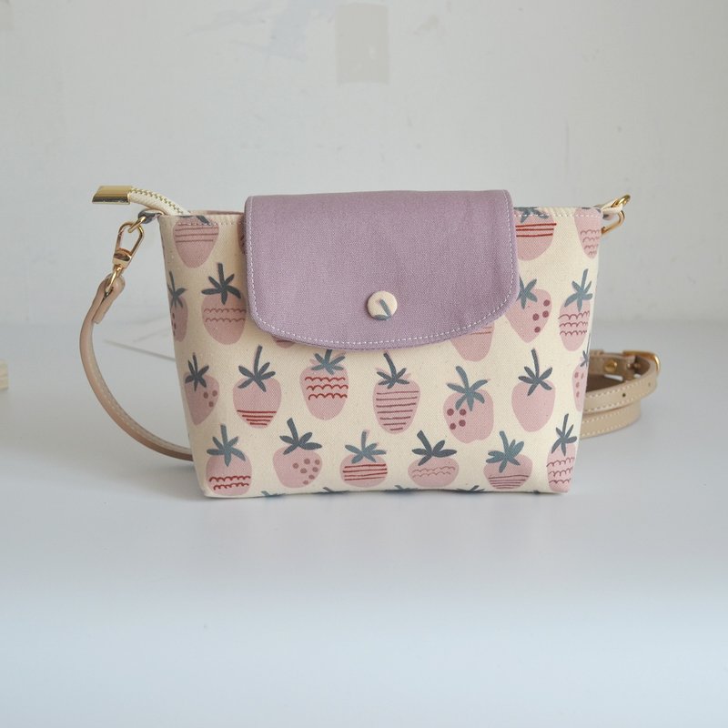 Diagonal mobile phone bag/zipper side bag/purple strawberry - Messenger Bags & Sling Bags - Cotton & Hemp 