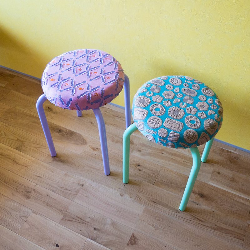Original fabric-covered round stool - Chairs & Sofas - Cotton & Hemp Pink