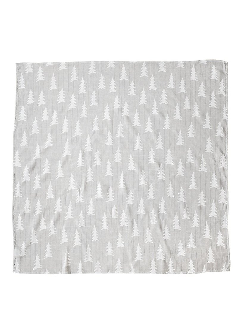Organic Cotton Gauze Wrap (Forest – Grey Base) – GRAN MUSLIN BLANKET – Grey - ผ้าปูที่นอน - ผ้าฝ้าย/ผ้าลินิน สีเทา