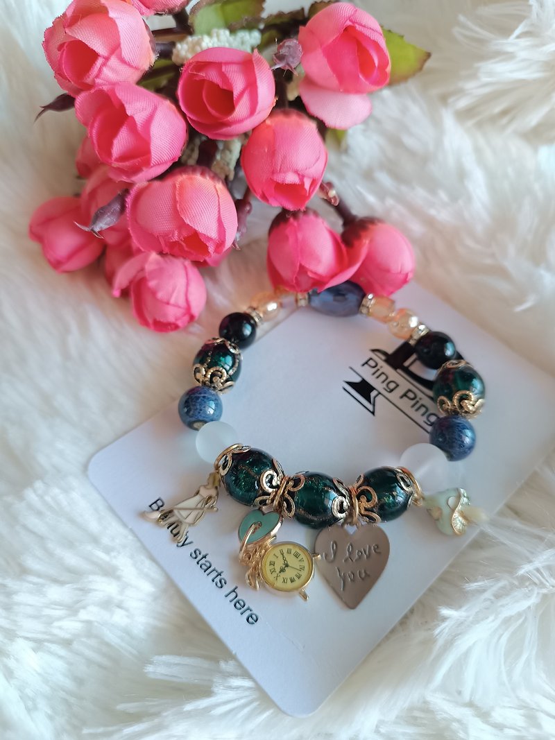 Love Lucky Blue Stone Alice Wonderland Handmade - Bracelets - Gemstone Blue