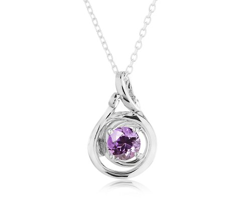 Majade Jewelry Design 圓形紫水晶項鍊 螺旋2月誕生石簡約墜子 波浪漩渦925純銀吊墜
