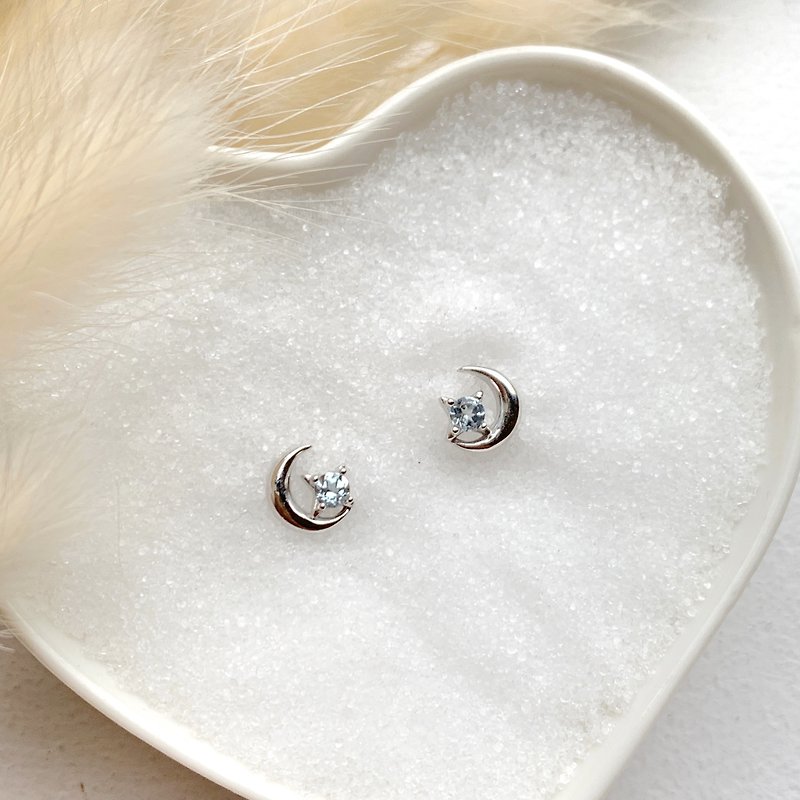藍托帕石925純銀星月耳環 - 耳環/耳夾 - 純銀 銀色