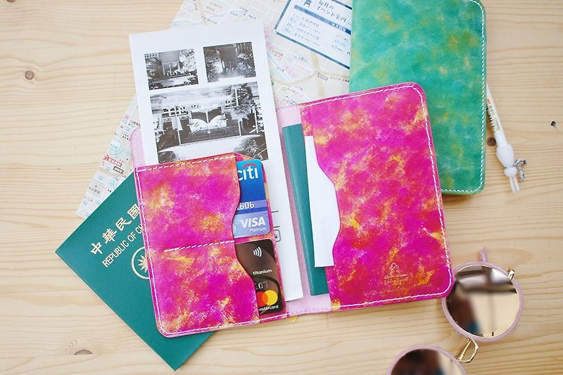 コットン風染め-本革パスポートケース-全2色 - パスポートケース - 革 ピンク