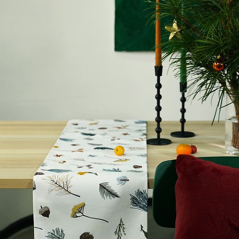 ciaogao聖誕桌旗簡約北歐ins茶幾餐桌圓桌白色松枝長條桌布蓋布 - 餐桌布/桌巾/餐墊 - 聚酯纖維 多色