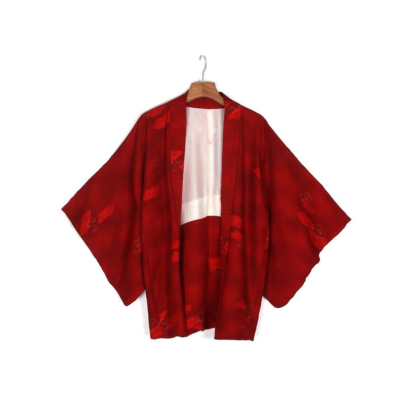 【蛋植物古着】虹楓時節古著和服羽織 - 女大衣/外套 - 聚酯纖維 紅色