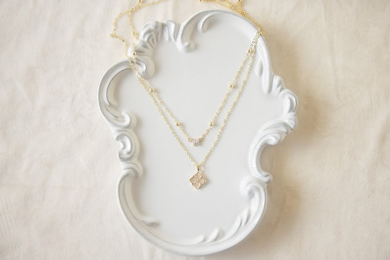 The Poem of Butterfly - 14k GP Stacked Chain Necklace Elegant Romance Vintage - สร้อยคอ - โลหะ 