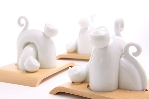 瓷嬉工坊 可愛貓椒鹽罐-相偎-純白系列