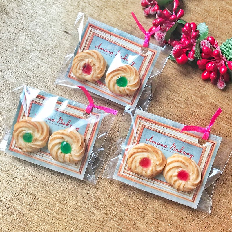 苺ジャムクッキーのピアス - 耳環/耳夾 - 黏土 紅色