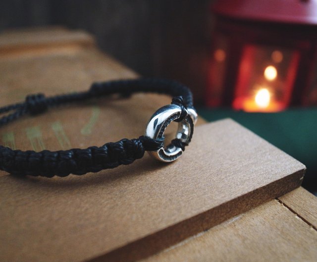 シルバー925 レザー編み オニキス ブレスレット 刻印あり
