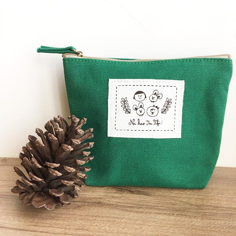 FiFi Cotton Canvas Universal Pouch-Fresh Fruit Green - กระเป๋าเครื่องสำอาง - ผ้าฝ้าย/ผ้าลินิน สีเขียว